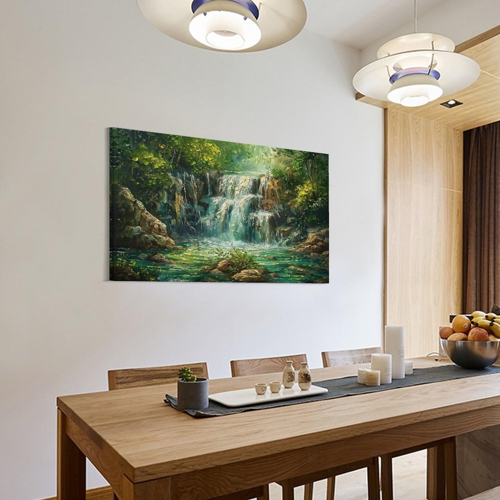 Amazon.co.jp: 絵画 深い山と古い森の滝インテリア 絵画 油絵イラスト